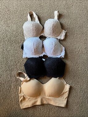 Women’s Lace and Seamless Bra Set in Nude, White, Black 34DD